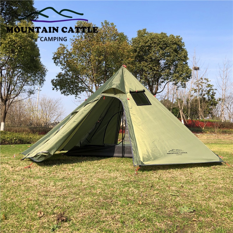 Cheap Goat Tents Ultralight Camping Pyramid Tent 3 4 Person 210T Large Rodless Teepee Tents for Family Team Outdoor Backpacking Camping Hiking Tents 